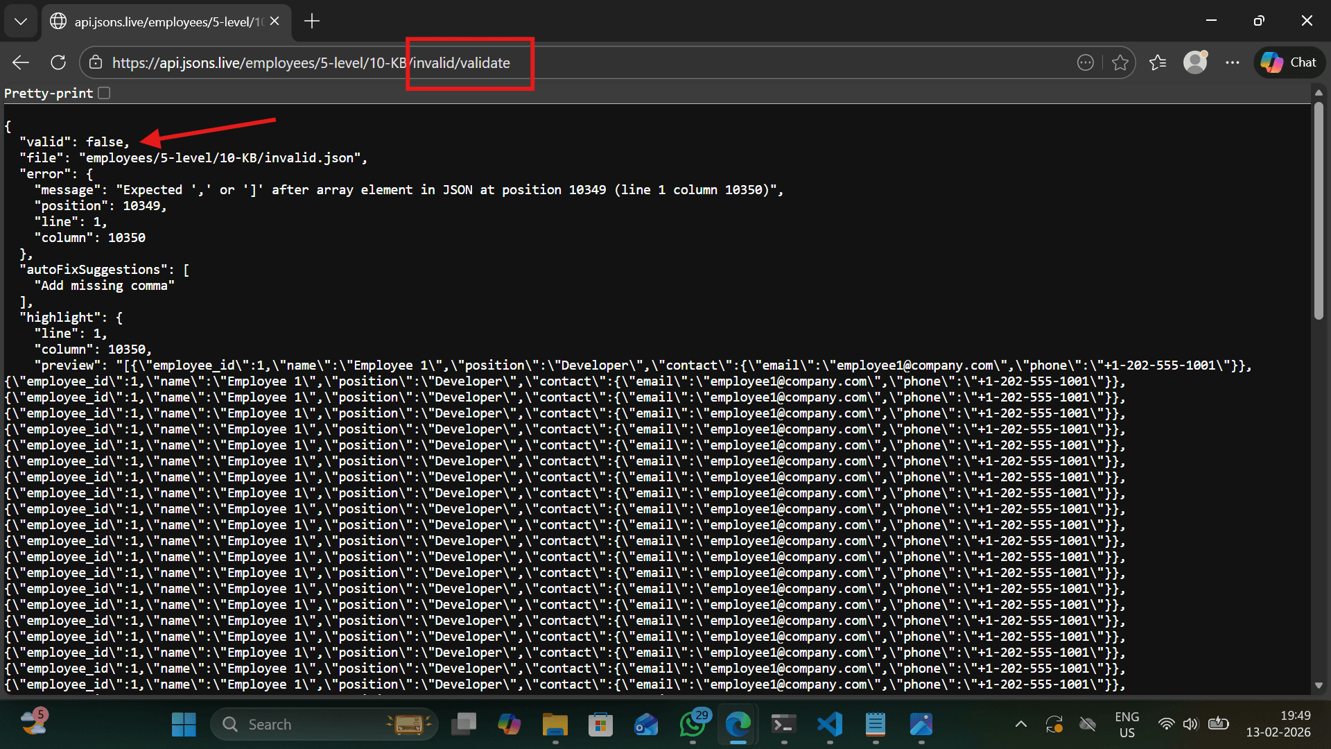 Invalid JSON
